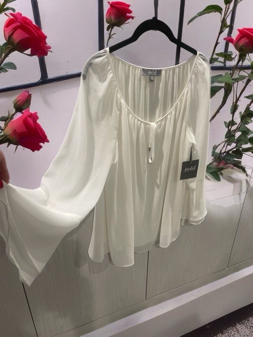 Marled Ivory Flowing Peasant Top